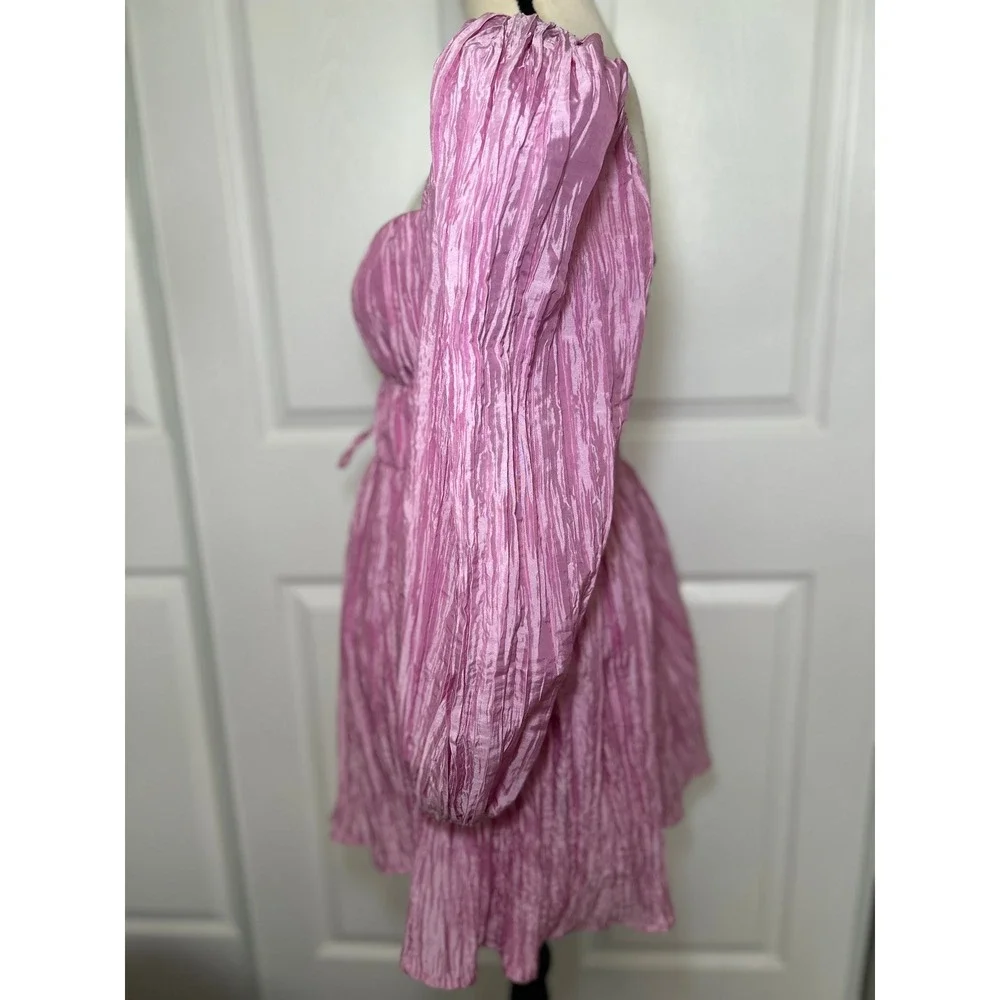 Lovers + Friends Take Me Out Mini Dress Pink Ribbed Taffeta Corset Lace Up Small